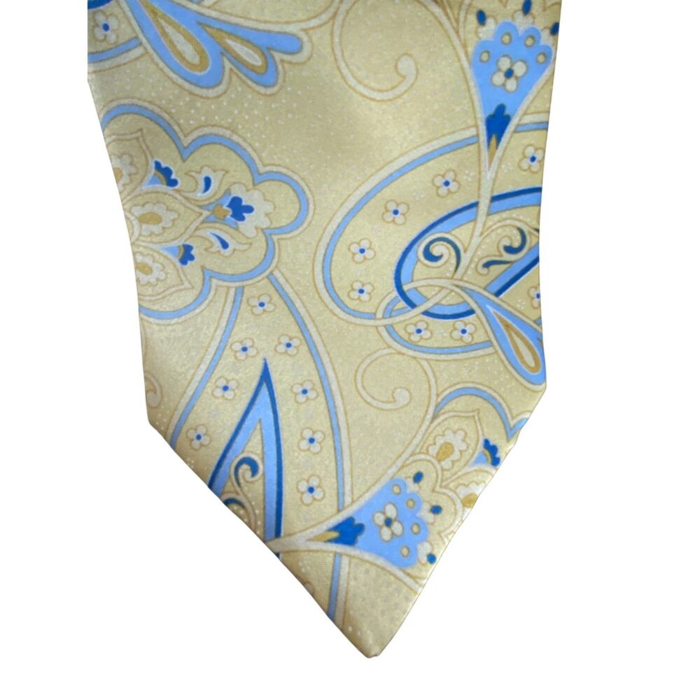 Nicole Miller Mens Tie Yellow Blue Paisley Silk Palm Beach Coastal 58"x3.5"
